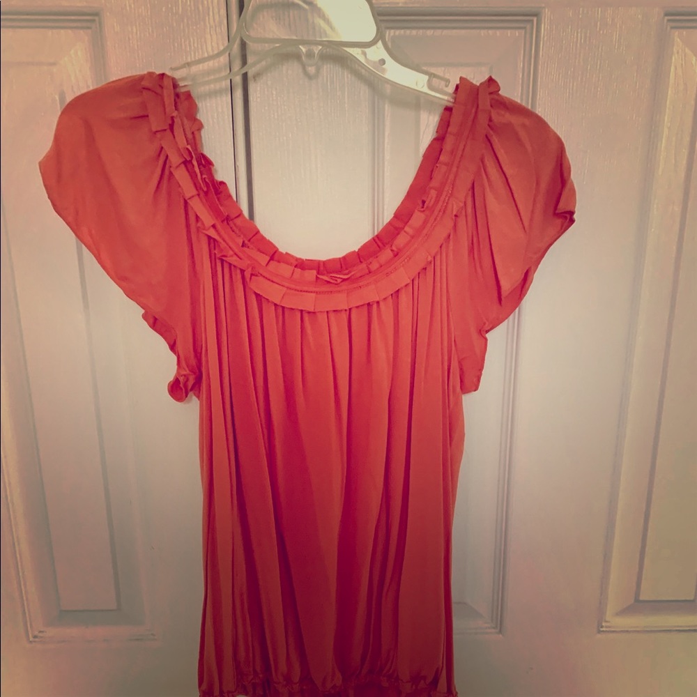 Orange Short Sleeved Peasant Blouse